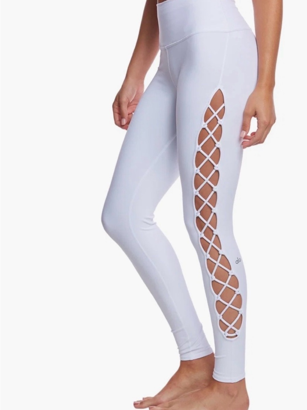 ALO Yoga White Lattice Side High-Rise Leggings